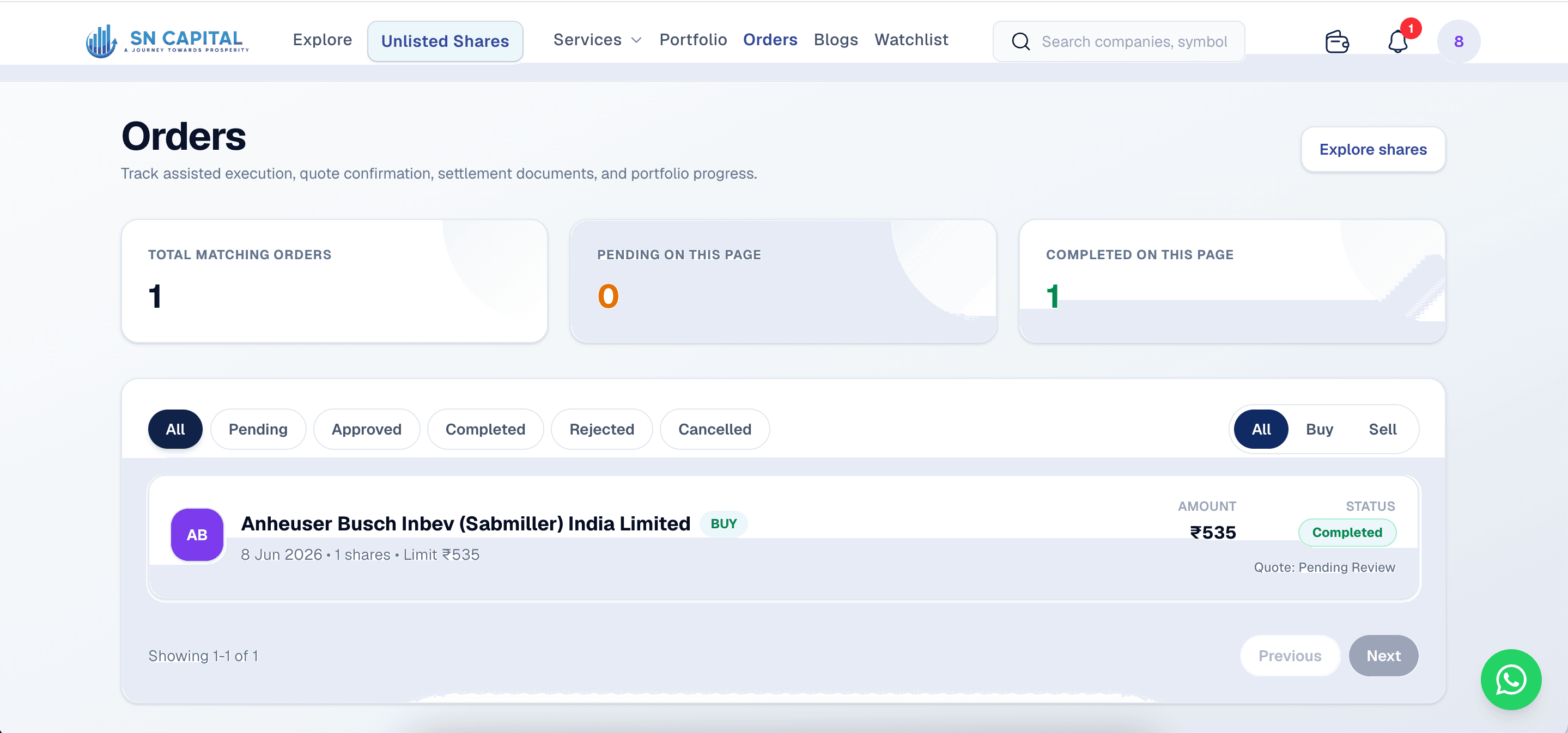 Orders dashboard preview